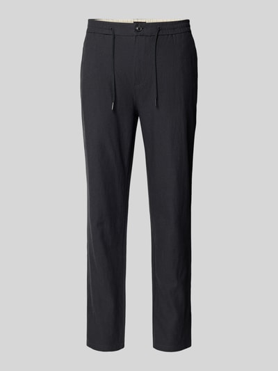 Produktfoto, Jogpants aus Baumwoll-Leinen-Mix mit elastischem Bund von Scotch & Soda in Dunkelgrau, Regular Fit, sichtbarer Tunnelzug, glatte Struktur, Herren, Bundweite 42 cm, Innenbeinlänge 76 cm, Größe 32/32.