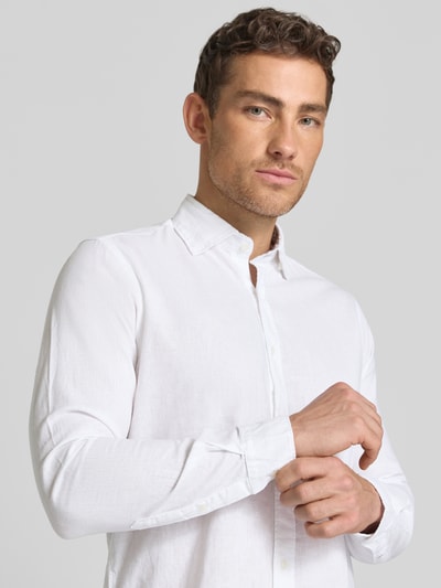FIL NOIR Regular Fit Business-Hemd aus Leinen-Baumwoll-Mix Modell 'ROMA' Weiss 3