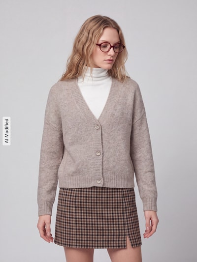 ONLY Kardigan z dużymi guzikami model 'ONLZOEY' Piaskowy melanż 4