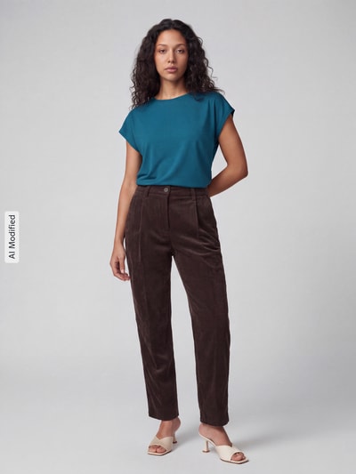 CAMBIO Regular Fit Cordhose mit Bundfalte Modell 'ORTENSIA' Dunkelbraun 1