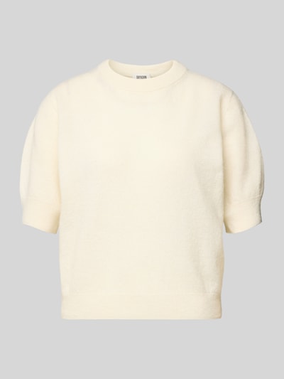 Produktfoto, Strickpullover aus Alpaka-Mix Modell 'SANIDY' von Drykorn, cremefarben, Rundhalsausschnitt, 1/2-Arm, strukturierte Oberfläche, Regular Fit.