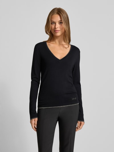 Liu Jo White Pullover mit V-Ausschnitt und Effektgarn Black 4