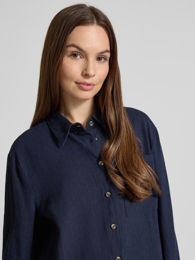 FREE/QUENT Relaxed fit linnen blouse met borstzak, model 'Lava' Marineblauw - 3