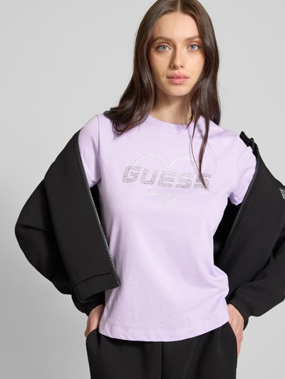 GUESS Activewear T-shirt z obszyciem kamieniami stras model ‘NARCISO’ Jasnofioletowy 3