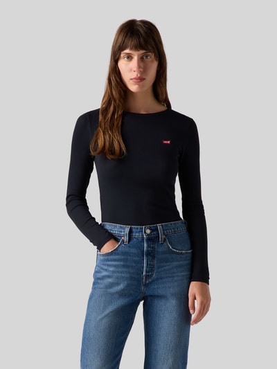 Levi's® Bluzka z długim rękawem o kroju slim fit z mieszanki bawełny z wyhaftowanym logo Czarny 2