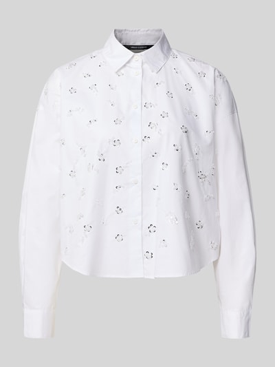 Produktfoto, weiße Regular Fit Bluse mit Pailletten von Armani Exchange, reine Baumwolle, Hemdblusenkragen, Knopfleiste, glatte Textur