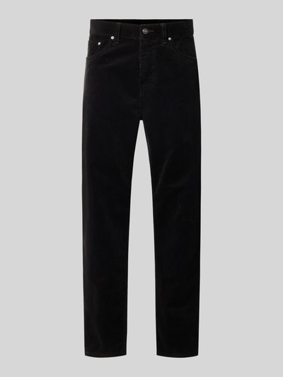 Produktfoto, Straight Fit Hose aus reiner Baumwolle in Cord-Optik von Carhartt Work In Progress, 5-Pocket-Design, dunkle Farbe, strukturierte Textur