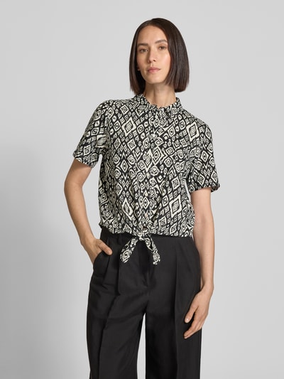 ICHI Regular Fit Bluse aus Leinen-Viskose-Mix mit Knotendetail Black 4