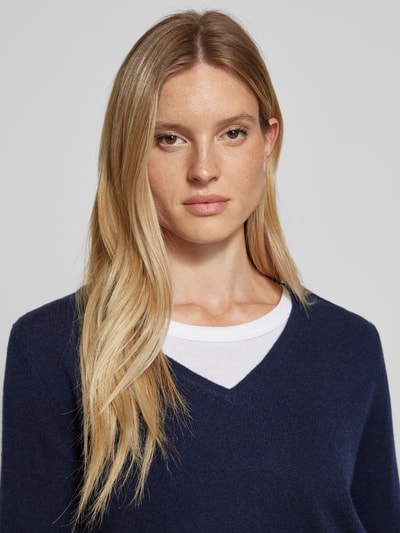 S.Marlon Kasjmier pullover met afgeronde V-hals Marineblauw - 3