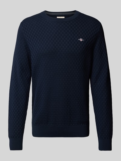 Gant Strickpullover mit Rundhalsausschnitt und Logo-Stitching Dunkelblau 2