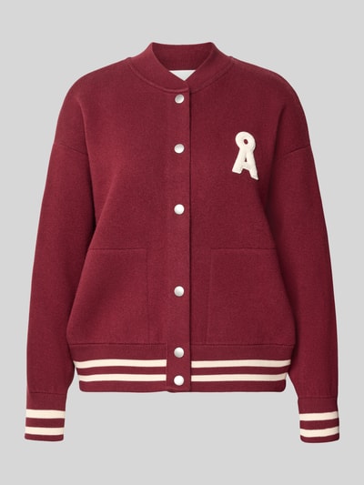 Produktfoto, Oversized Bomberjacke aus Baumwoll-Mix Modell 'ICONIC' von ARMEDANGELS, weinrot mit weißen Knöpfen und Streifen, Damen Bomberjacke / Blouson