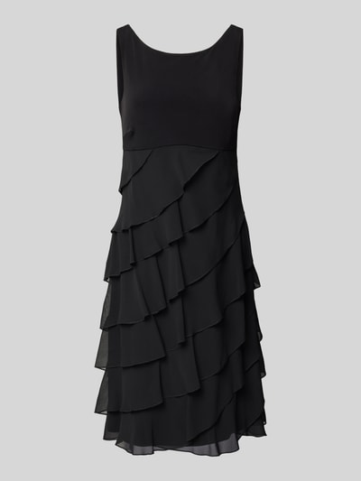 Produktfoto, Knielanges Cocktailkleid mit Volants von Swing, schwarze A-Linie aus Chiffon mit Rundhalsausschnitt, transparente Volants, Rückenlänge 103 cm, Brustweite 31 cm bei Größe 36
