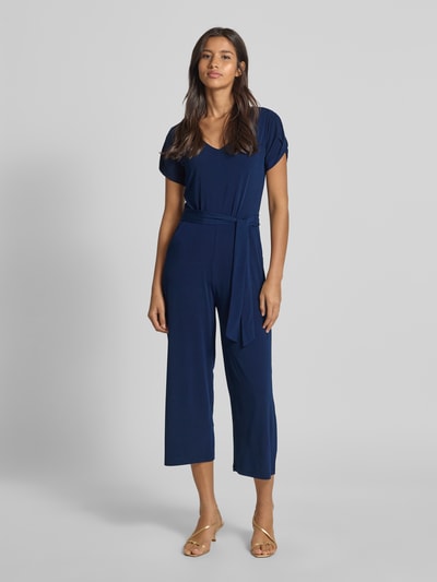 More & More Jumpsuit met V-hals en strikceintuur Donkerblauw - 4