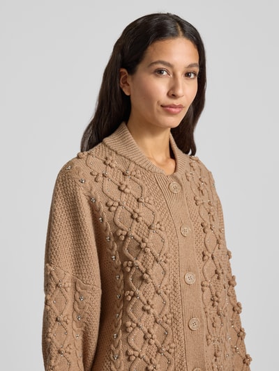 Essentiel Antwerp Loose Fit Strickjacke aus Woll-Mix mit Strasssteinbesatz Modell 'ILTIMATE' Camel 3