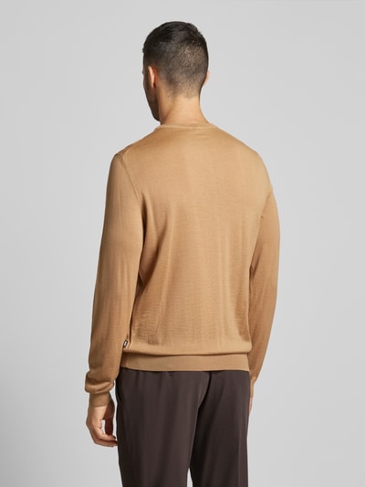 BOSS Wollen pullover van scheerwol met labeldetail, model 'Leno' Beige - 5