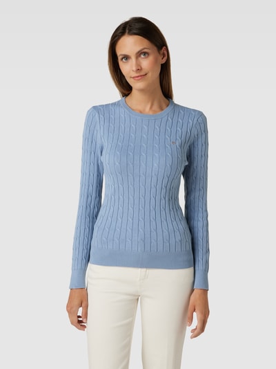 Gant Strickpullover mit Zopfmuster Rauchblau 4