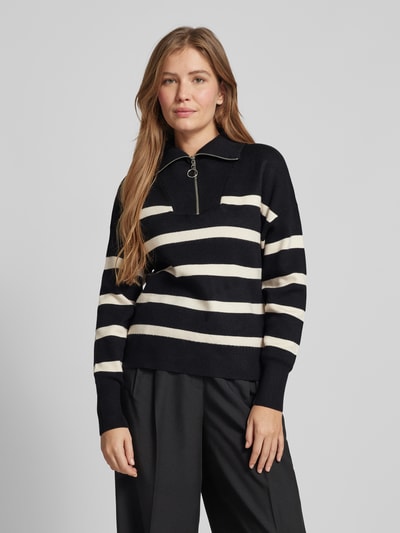 Vero Moda Sweter z dzianiny o kroju regular fit z zapinanym kołnierzem model ‘SABA’ Czarny 4