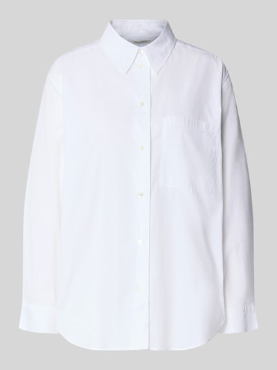 Produktfoto, Oversized Hemdbluse aus reiner Baumwolle von Marc O'Polo, Optik: Unifarben, Passform: Oversized, Hemdblusenkragen, einreihige Knopfleiste, Langarm mit Manschette, Brusttasche, Materialverarbeitung: Popeline, Material: Reine Baumwolle
