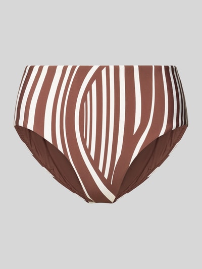 Produktfoto, Slim Fit Bikini-Hose in High-Waist-Optik Modell 'Coastline' von Seafolly, braun mit cremefarbenen Streifen, elastischer Material-Mix
