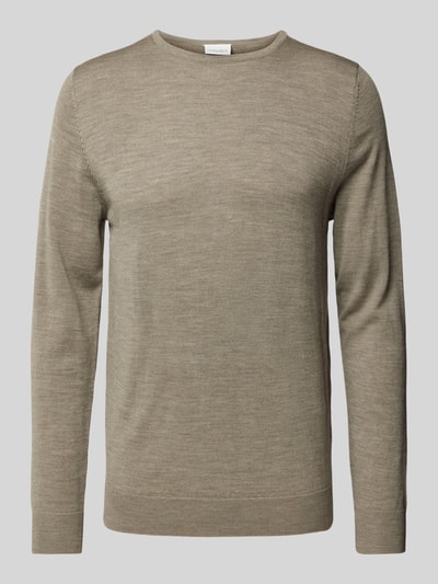 Profuomo Gebreide pullover met ribboorden Leem - 2