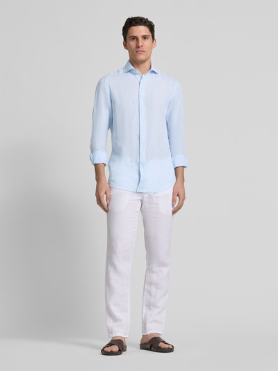 Profuomo Slim Fit Leinenhemd mit Haifischkragen Hellblau 1