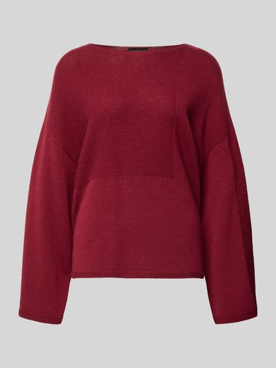 Produktfoto, Oversized Pullover aus reiner Baumwolle in Strick-Optik von Emporio Armani in Dunkelrot mit elastischen Abschlüssen und überschnittenen Schultern auf neutralem Hintergrund