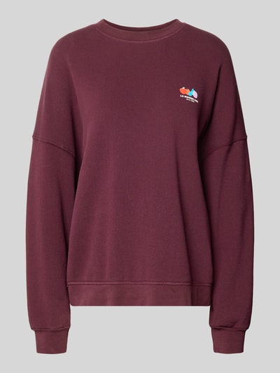 Produktfoto, Oversized Fit Sweatshirt aus Baumwoll-Mix mit Stretch-Anteil von American Vintage, Damen Sweatshirt in Dunkelrot mit Motiv-Print, elastische Bündchen, Rundhalsausschnitt, überschnittene Schultern.