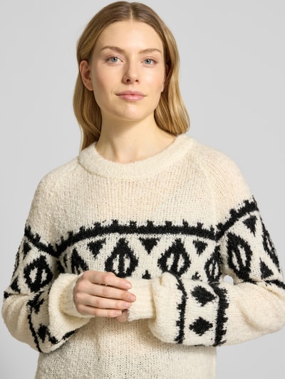 ICHI Gebreide pullover met ribboorden, model 'CARANI' Offwhite - 3