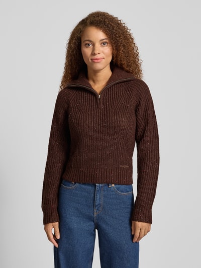 Tommy Jeans Regular Fit Troyer mit Woll-Anteil Modell 'NEP' Dunkelbraun 4