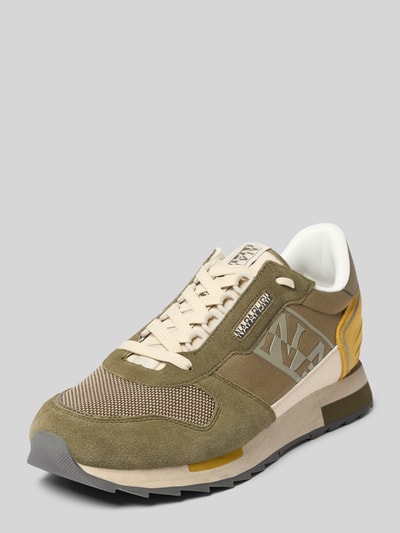 Napapijri Sneakersy z mieszanki skóry ze sznurowaniem i detalem z logo Oliwkowy 1