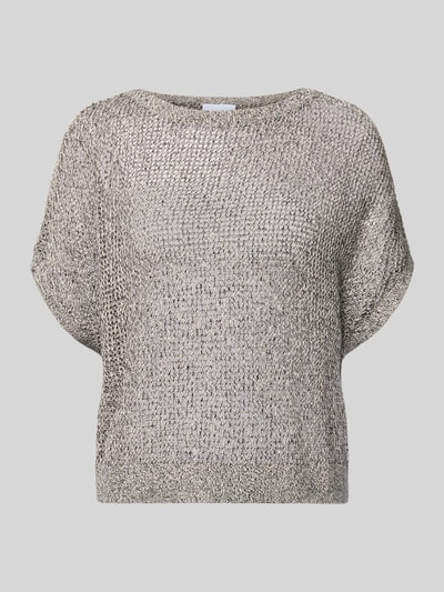 Produktfoto, Relaxed Fit T-Shirt in Strick-Optik von Comma in Silbergrau, reine Baumwolle, semitransparent, kurzärmelig, Rückenlänge 51 cm bei Größe S