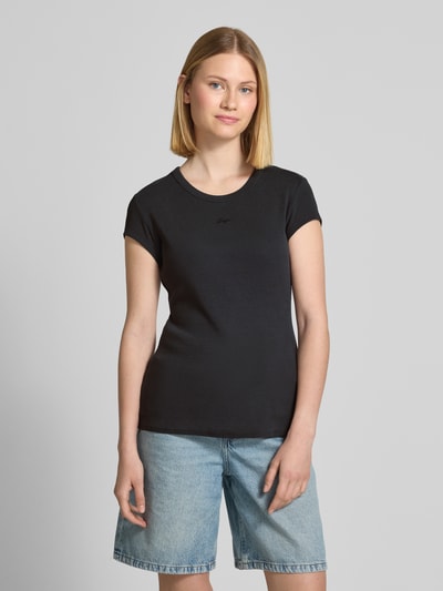 BOSS Orange T-shirt in riblook met labelstitching Zwart - 4