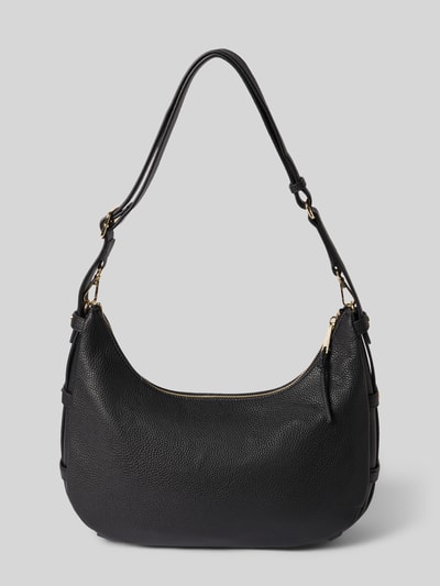 Produktfoto, schwarze Handtasche aus Rindsleder-Mix Modell 'Lifetime Sister M' von Hey Marly mit Hauptfach Reißverschluss, Label-Applikation, Schulterriemen in Größe 1, Maße: Breite 32 cm, Länge 29 cm, Tiefe 13 cm, Schulterriemen 92 cm.