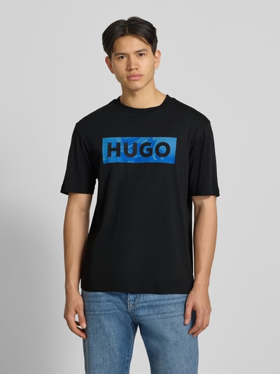 HUGO Blue męski t-shirt o kroju regular fit z czystej bawełny model 'NALIEN' Czarny 4