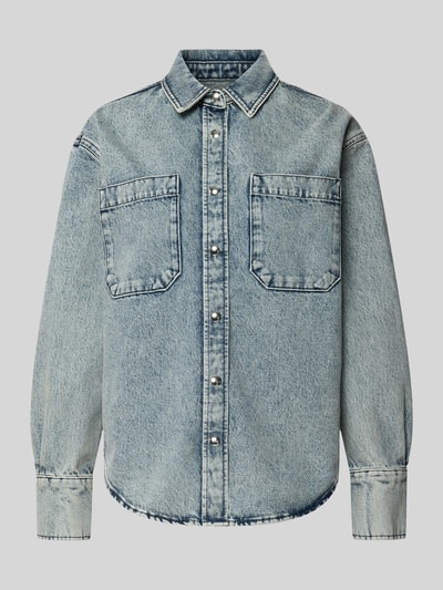 Produktfoto, Regular Fit Jeansbluse aus Baumwolle von Anine Bing, Used-Look, langärmliges Design, durchgehende Knopfleiste, blauer Denim, strukturierte Oberfläche