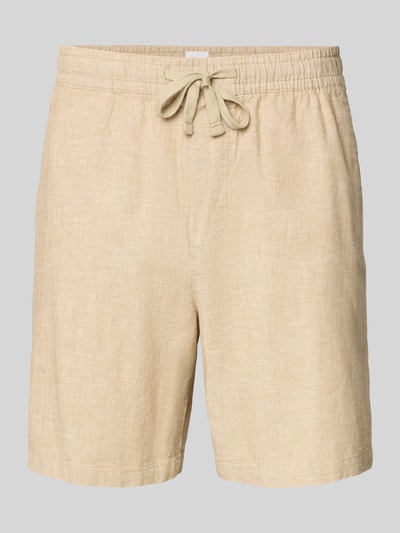 Produktfoto, Leinenshorts mit elastischem Bund von GAP im Beige-Ton, Baumwolle-Leinen-Mix, Loose-Fit, mit Kordelzug, Eingrifftaschen, Gesäßtaschen, Bundweite 42 cm, Innenbeinlänge 17 cm.