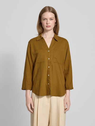 Tom Tailor Regular fit blouse met lange mouwen van een mix van linnen en viscose Olijfgroen - 4
