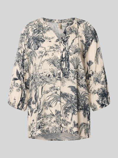 Produktfoto, Relaxed Fit Bluse aus Viskose Modell 'CARLI' von Soyaconcept mit Allover-Look, V-Ausschnitt, creme mit dunklem Print.