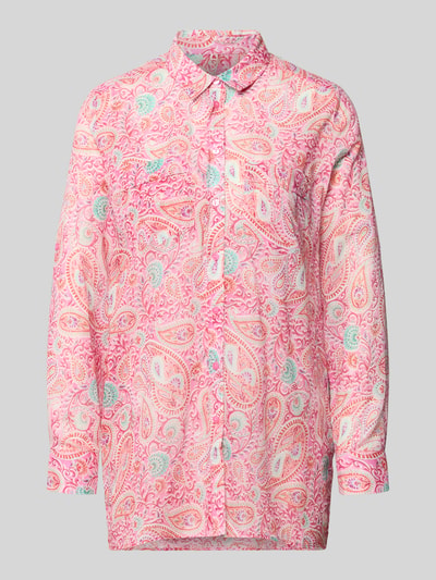 Produktfoto, Regular Fit Bluse im Allover-Look von Milano Italy, kolorowa bawełna, krój regular fit, kołnierzyk koszulowy, zapięcie na guziki, długość tyłu w rozmiarze 36: 74 cm, długość rękawa w rozmiarze 36: 60 cm