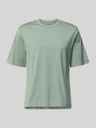 Produktfoto, Regular Fit T-Shirt aus reiner Baumwolle von Officine Générale in hellem Grün mit Rundhalsausschnitt und Ziernähten, Herren T-Shirt, kurze Ärmel, Rückenlänge Größe M 72 cm