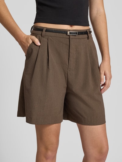 Only Regular fit bermuda met smalle riem, model 'GARIA' Chocoladebruin - 3