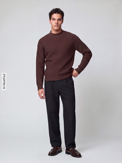 Selected Pullover mit Raglanärmeln aus Wollmix Dunkelbraun 1