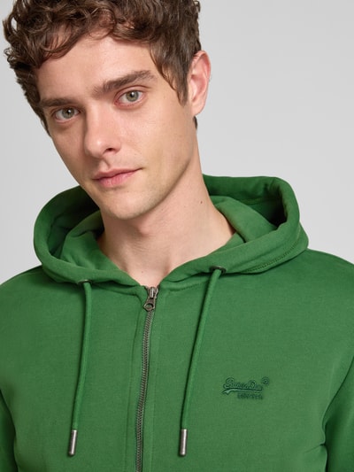 Superdry Bluza rozpinana z kieszenią kangurką i wyhaftowanym logo Ciemnozielony 3
