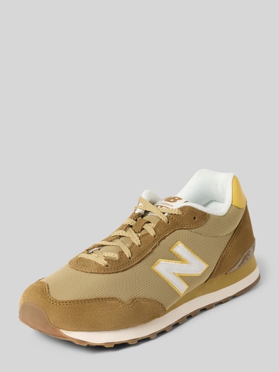 Produktfoto, Sneaker mit Schnürung Modell '515' von New Balance in Beige und Gelb, abgerundete Spitze, Label-Details, strukturierte Texturen, Absatzhöhe 4 cm, Schafthöhe 8 cm, Schaftweite 7 cm
