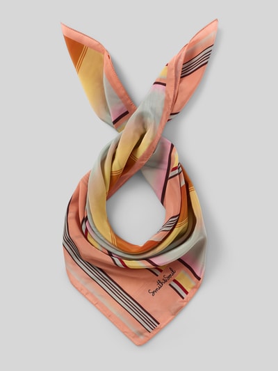 Productfoto, Schaltuch met allover-patroon en label-print van Smith and Soul, vierkante vorm, zachte kleuren, lichte stof, breedte 70 cm