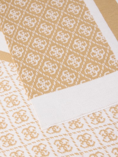 Produktfoto, Schal mit Woll-Anteil Modell 'Sevyn' von GUESS im Material-Mix, rechteckige Form, Logo-Detail, beige und weiß gemustert