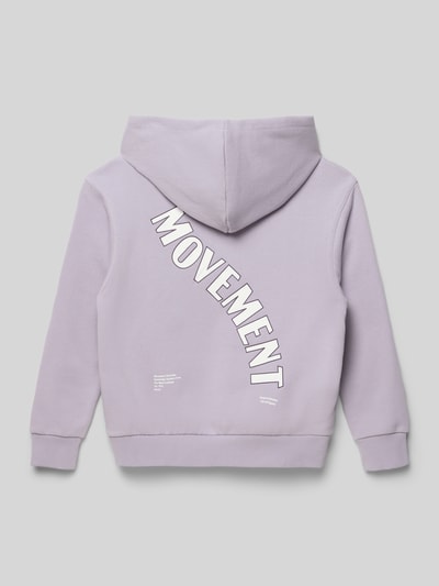 Produktfoto, Hoodie mit Label-Detail von Garcia in Helllila, lockere Passform, Känguru-Tasche, gerippte Abschlüsse, Baumwoll-Mix