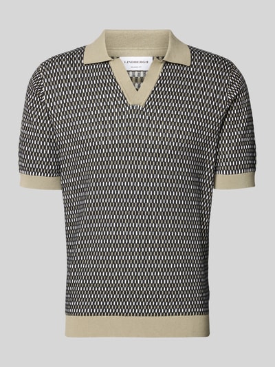 Produktfoto, Relaxed Fit Strick-Poloshirt mit V-Ausschnitt von Lindbergh für Herren aus reiner Baumwolle im Allover-Look, beige-schwarz gemustert