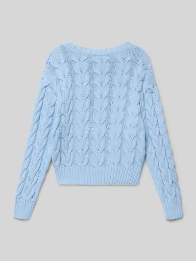 Produktfoto, Regular Fit Sweatshirt in Strick-Optik Modell 'Carli' von Mango, hellblau, Baumwoll-Mix, strukturierte Zopfmuster-Oberfläche
