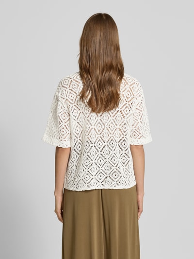 Christian Berg Woman Regular Fit Crochet-Bluse aus reiner Baumwolle Offwhite 5